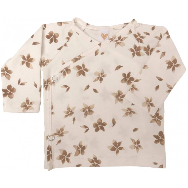 Baby overslagshirt off-white met bruine bloem