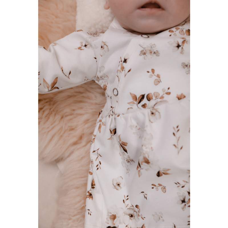 baby jurkje ecru met bruine bloemen