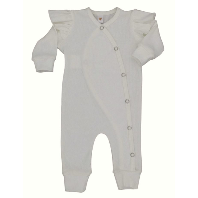 Newborn overslag boxpakje in een fijne ribstof in off-white.