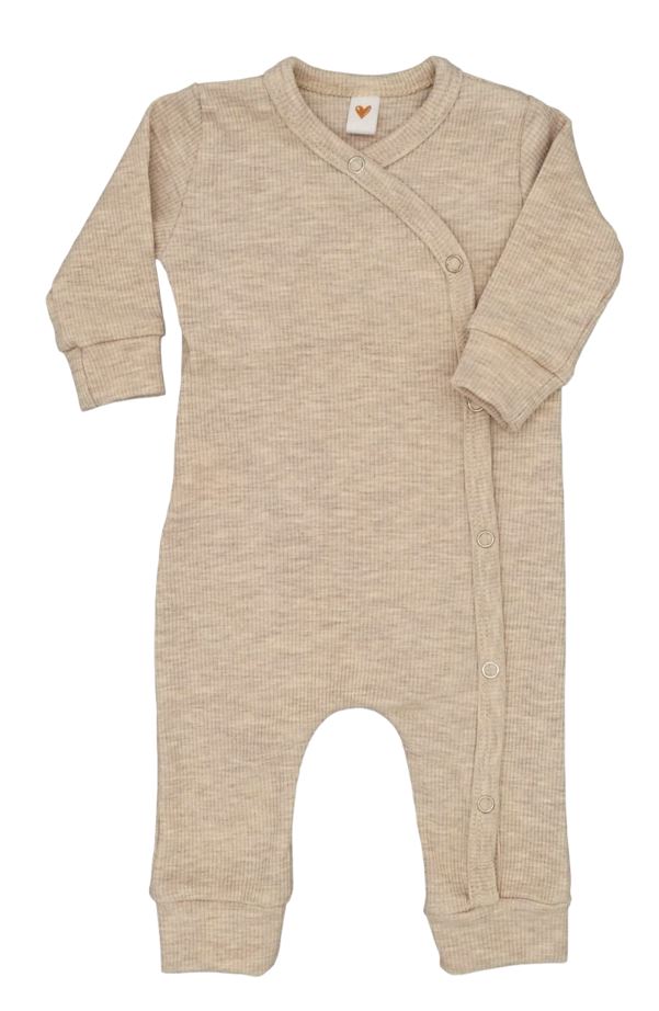 Newborn boxpakje fijne rib beige melange.