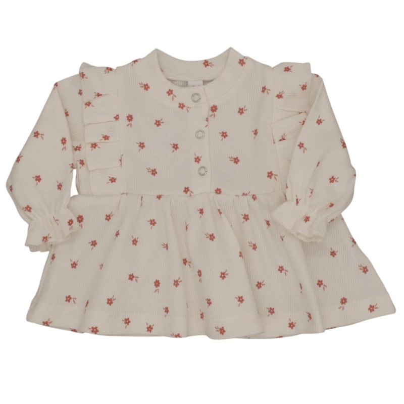 Newborn blousje met kleine roze bloemetjes in een fijne rib stof.
