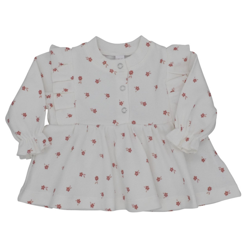 Newborn blousje met ruffles en kleine roze bloemetjes.