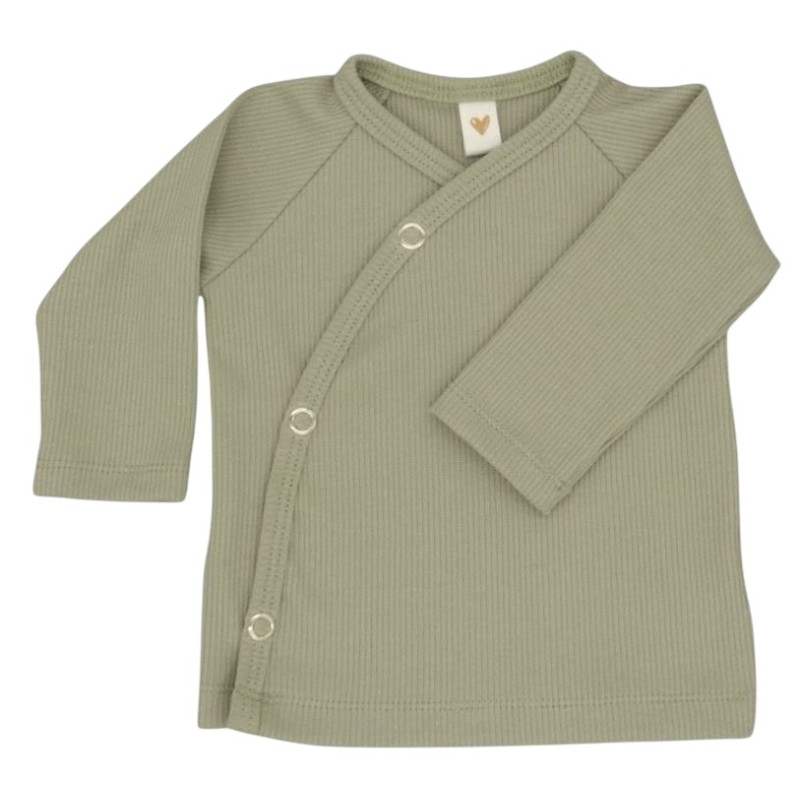 Newborn overslagshirtje fijne rib licht groen.