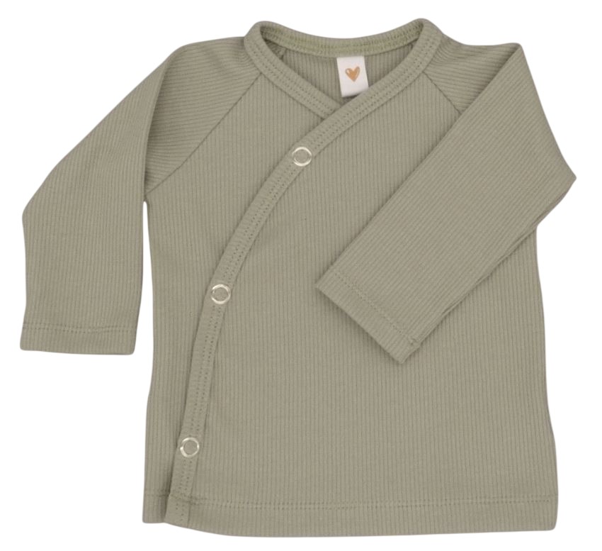 Newborn overslagshirtje fijne rib licht groen.