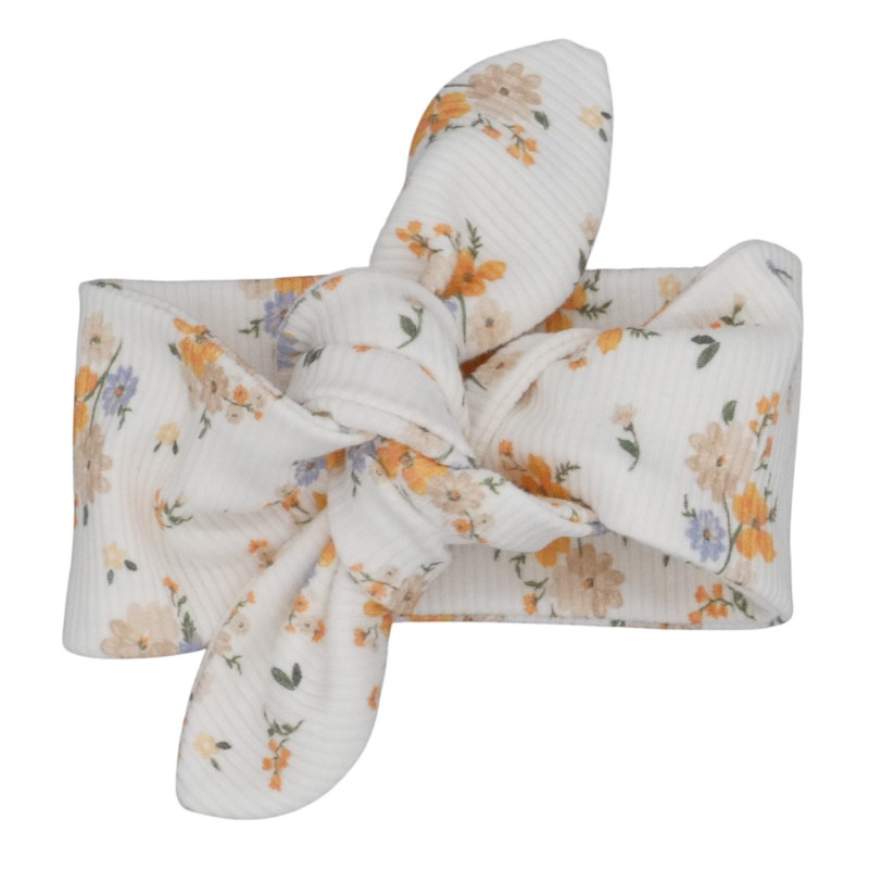 Newborn haarbandje met vrolijke bloemen in een fijne ribstof.
