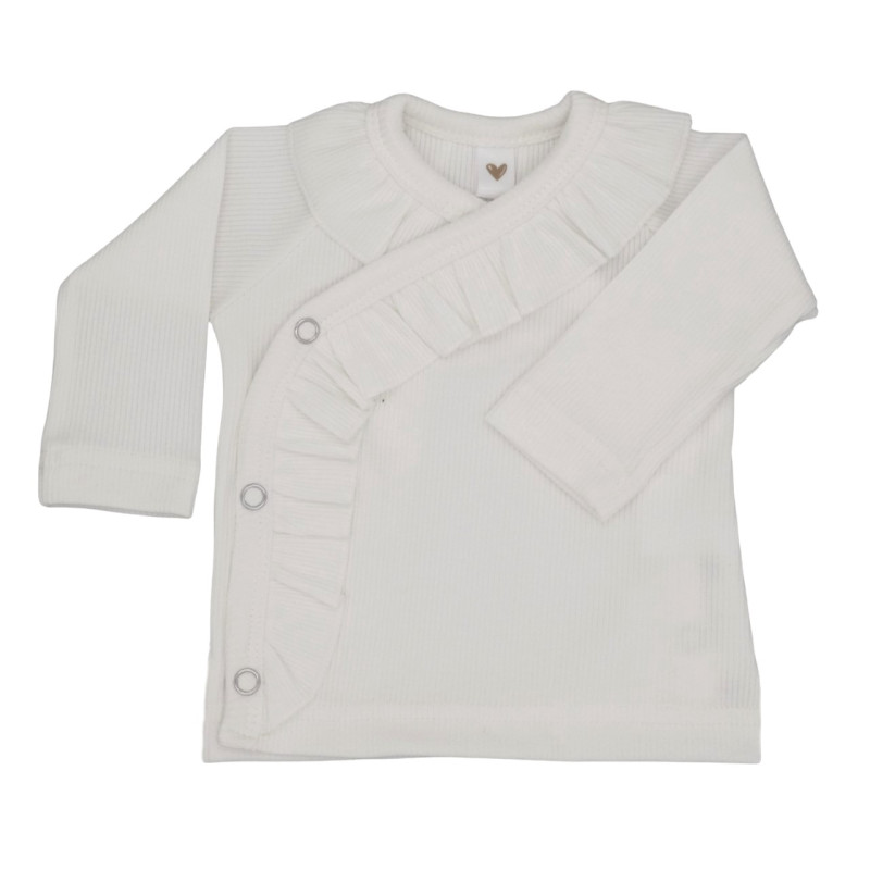 Newborn overslagshirtje met ruffles in ecru