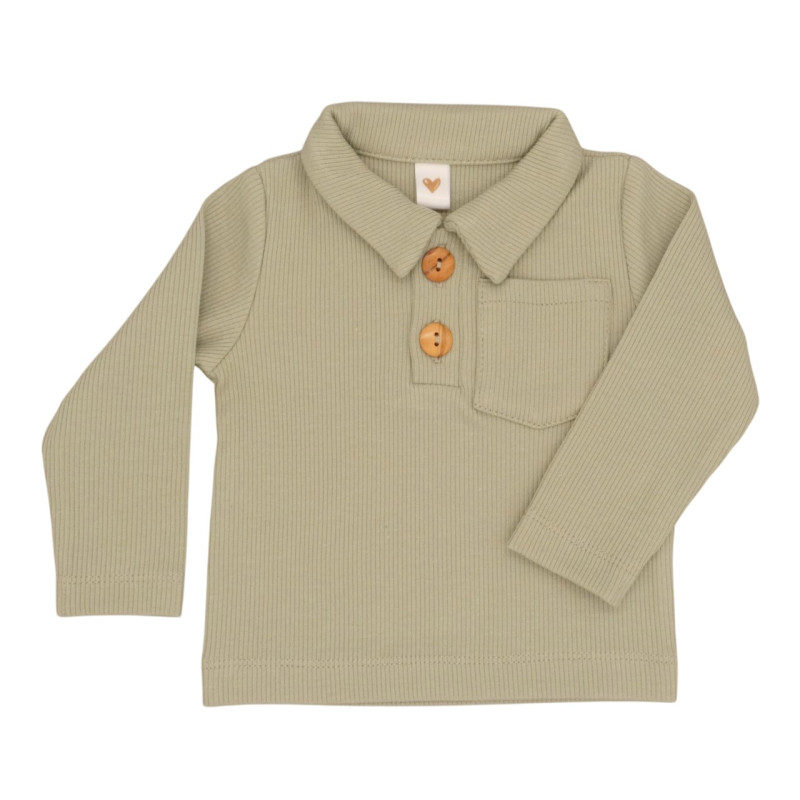 Baby poloshirt met kraag en knoopjes in een licht groene kleur.