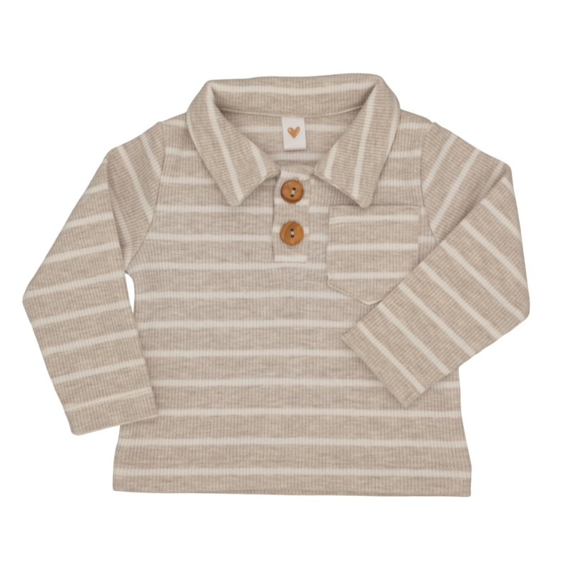 Newborn poloshirtje met witte streep in een zandkleur