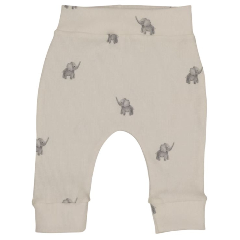 Newborn broekje met olifantjes in een ribstof.