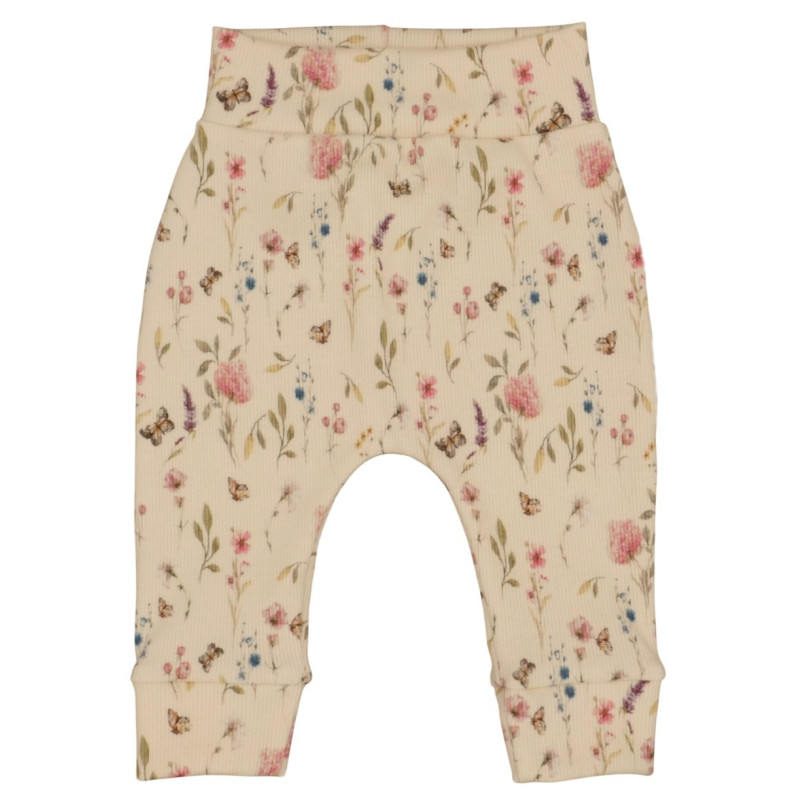Newborn ecru kleurig broekje met bloemen