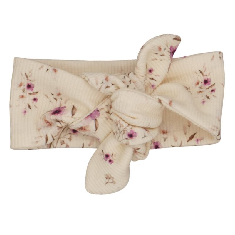 Newborn haarbandje met roze bloemetjes in een ribstof