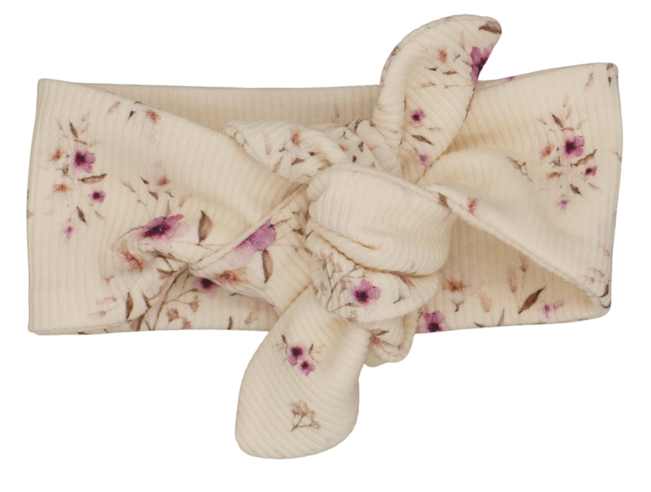 Newborn haarbandje met roze bloemetjes in een ribstof