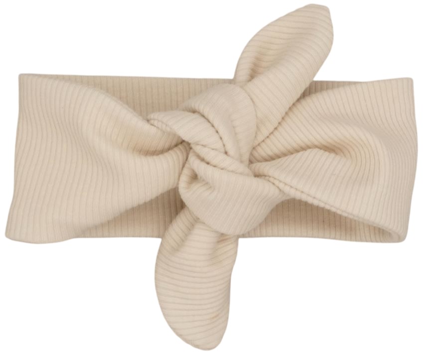 Newborn haarbandje in een naturel kleur in een ribstof.