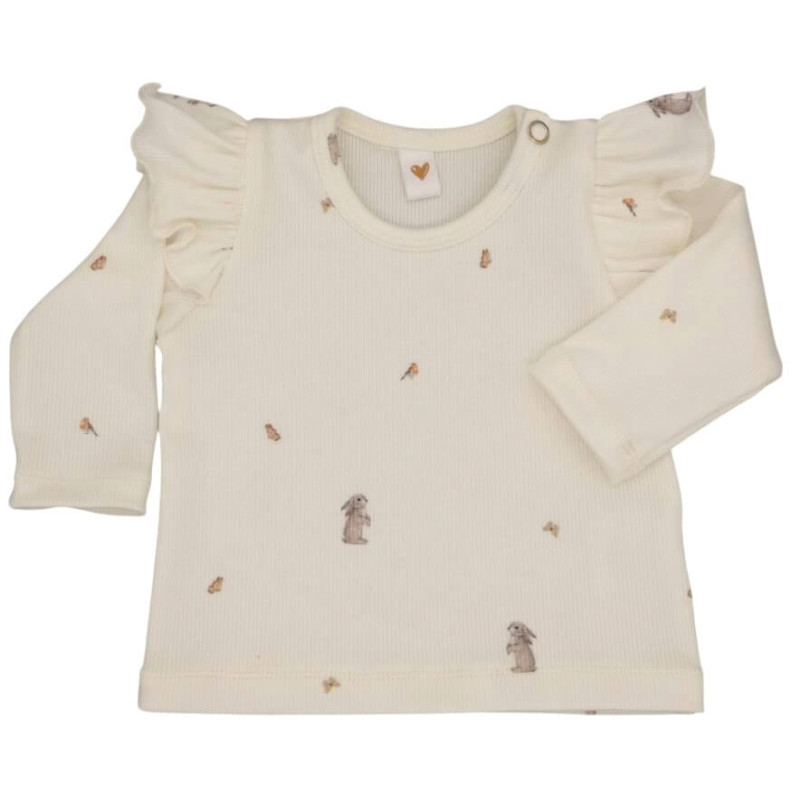 Newborn longsleeve met diertjes in een ribstof.