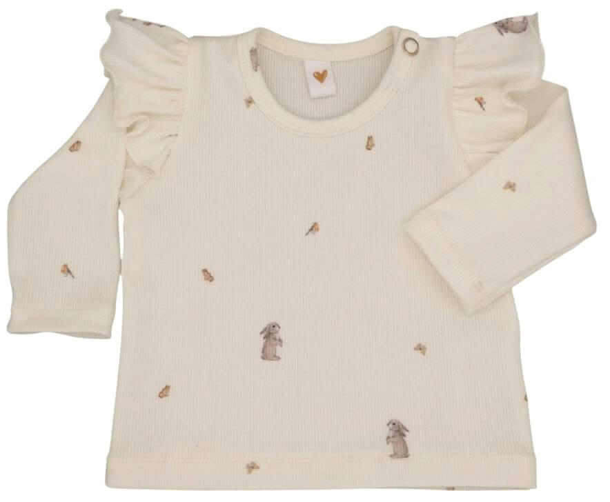 Newborn longsleeve met diertjes in een ribstof.