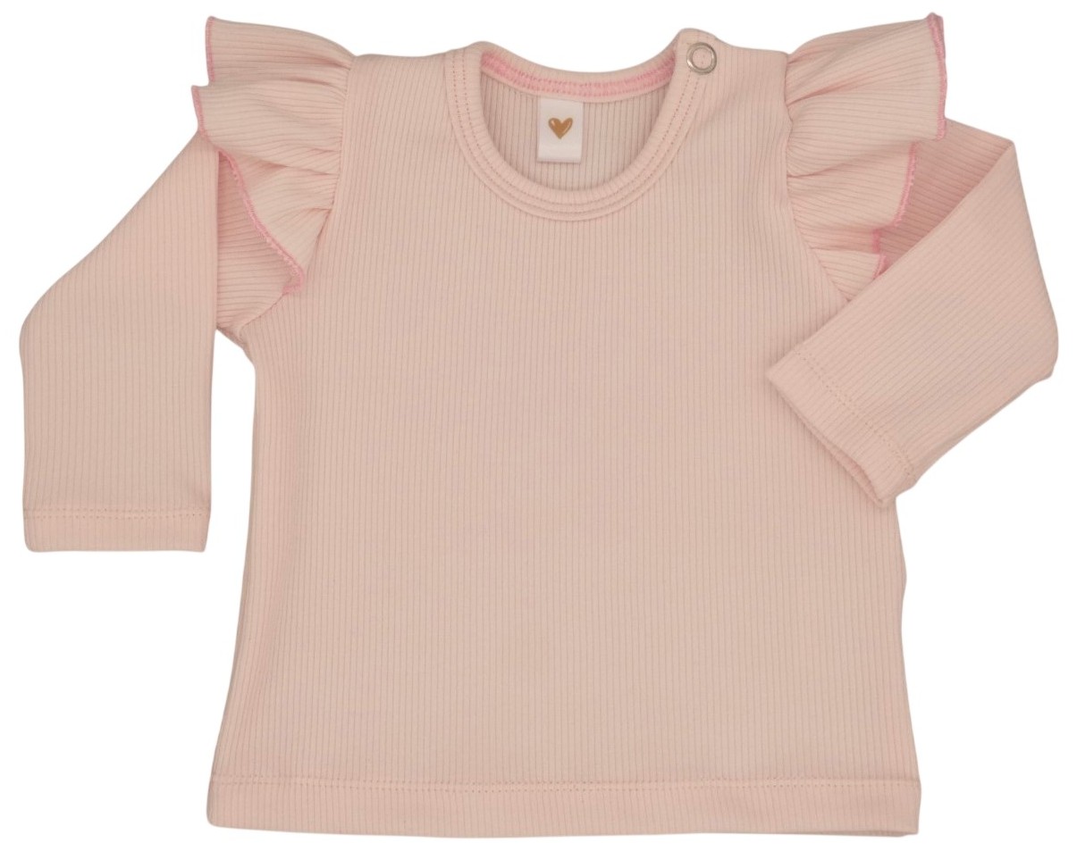 Newborn shirtje met lange mouwen en ruffles in lichtroze