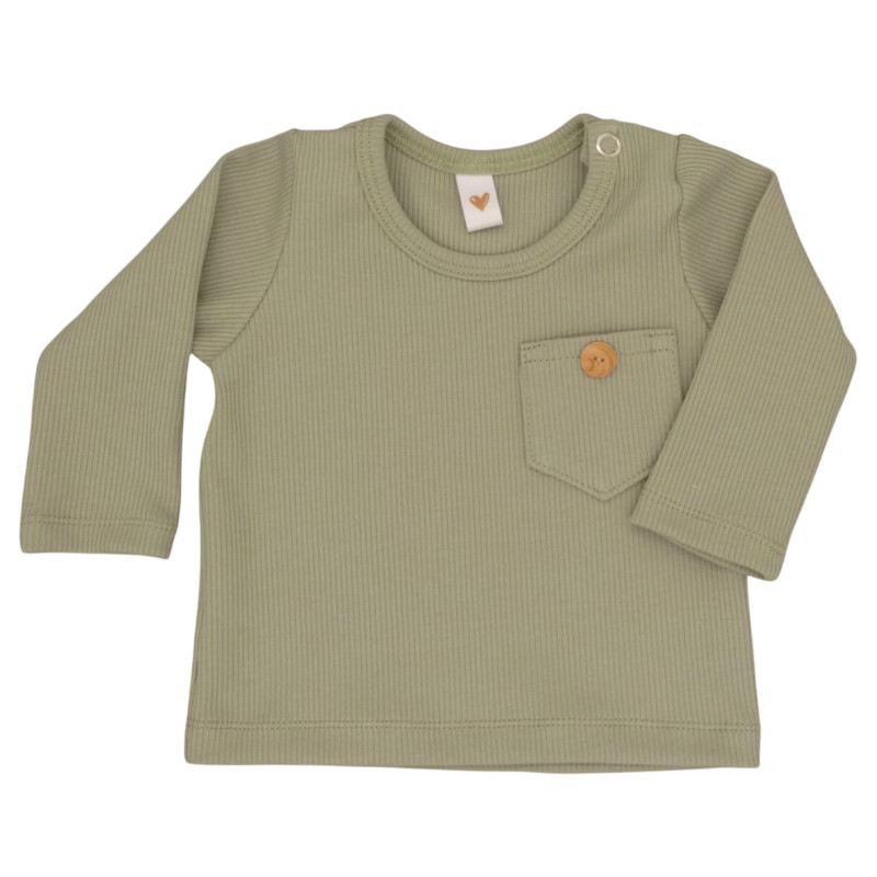 Newborn babyshirt met zakje in een lichtgroene ribstof.