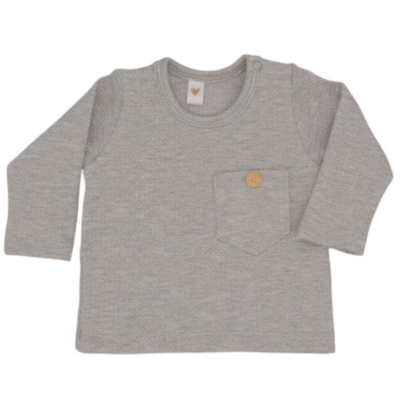 Newborn grijs babyshirtje in een mini kabelstof.