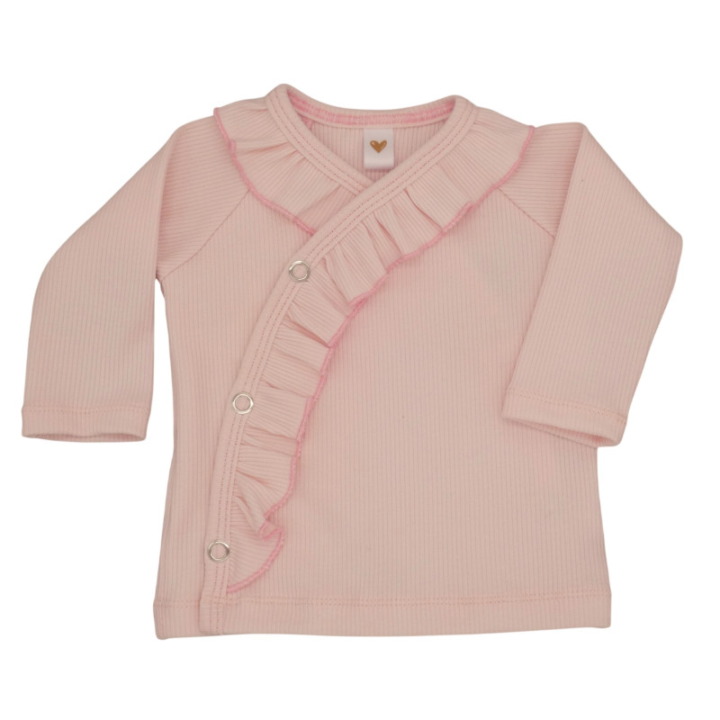 Newborn baby overslagshirtje in een lichtroze kleur.