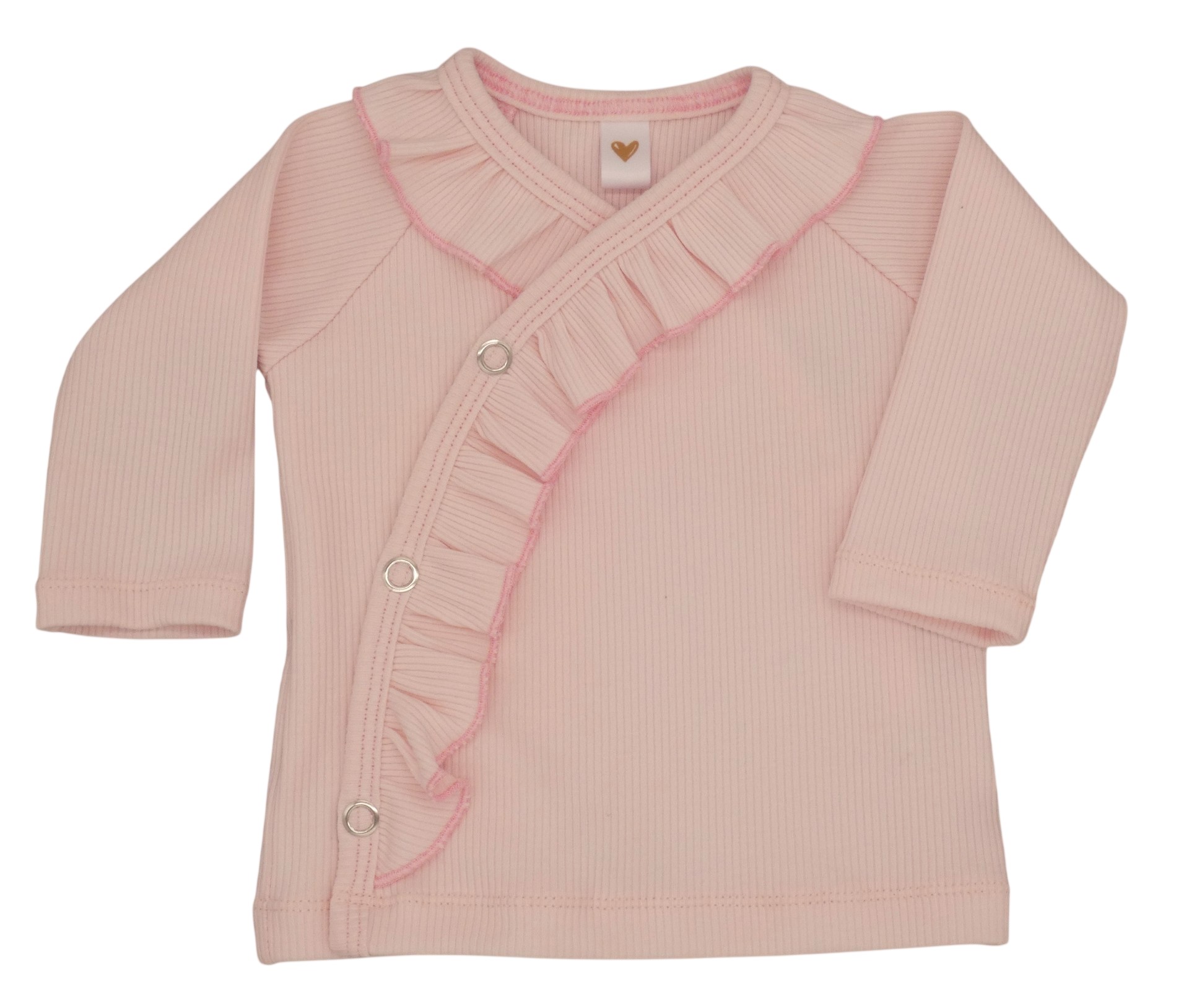 Newborn baby overslagshirtje in een lichtroze kleur.