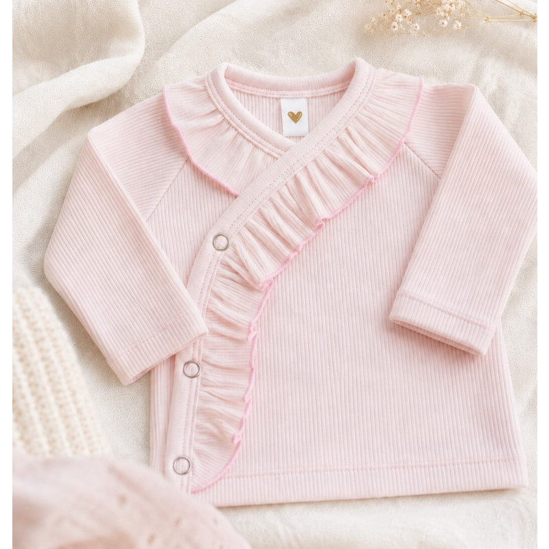 Newborn overslagshirtje lichtroze met ruffles